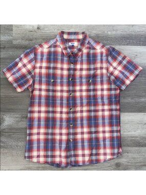 Madras by A.P.C. 100% Cotton Plaid Button Up Shirt Short Sleeve Golf Prep Medium